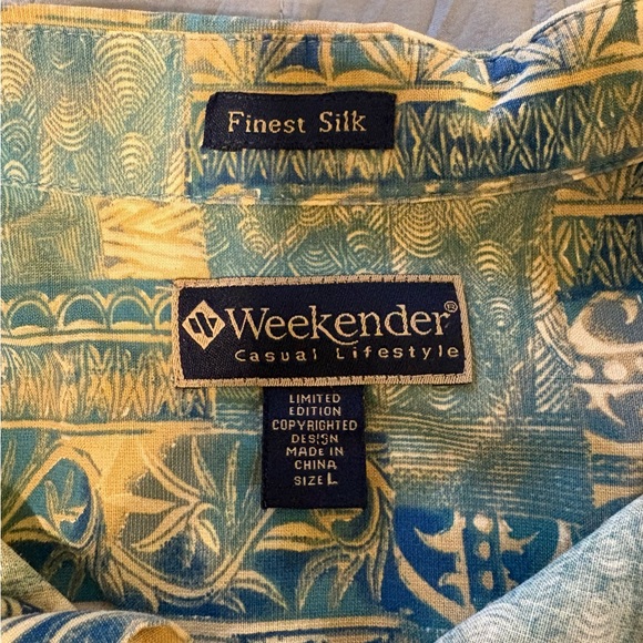 Weekenders L Men's Short Sleeve Silk Cotton Blend Hawaiian Tribal Pattern - Picture 5 of 8